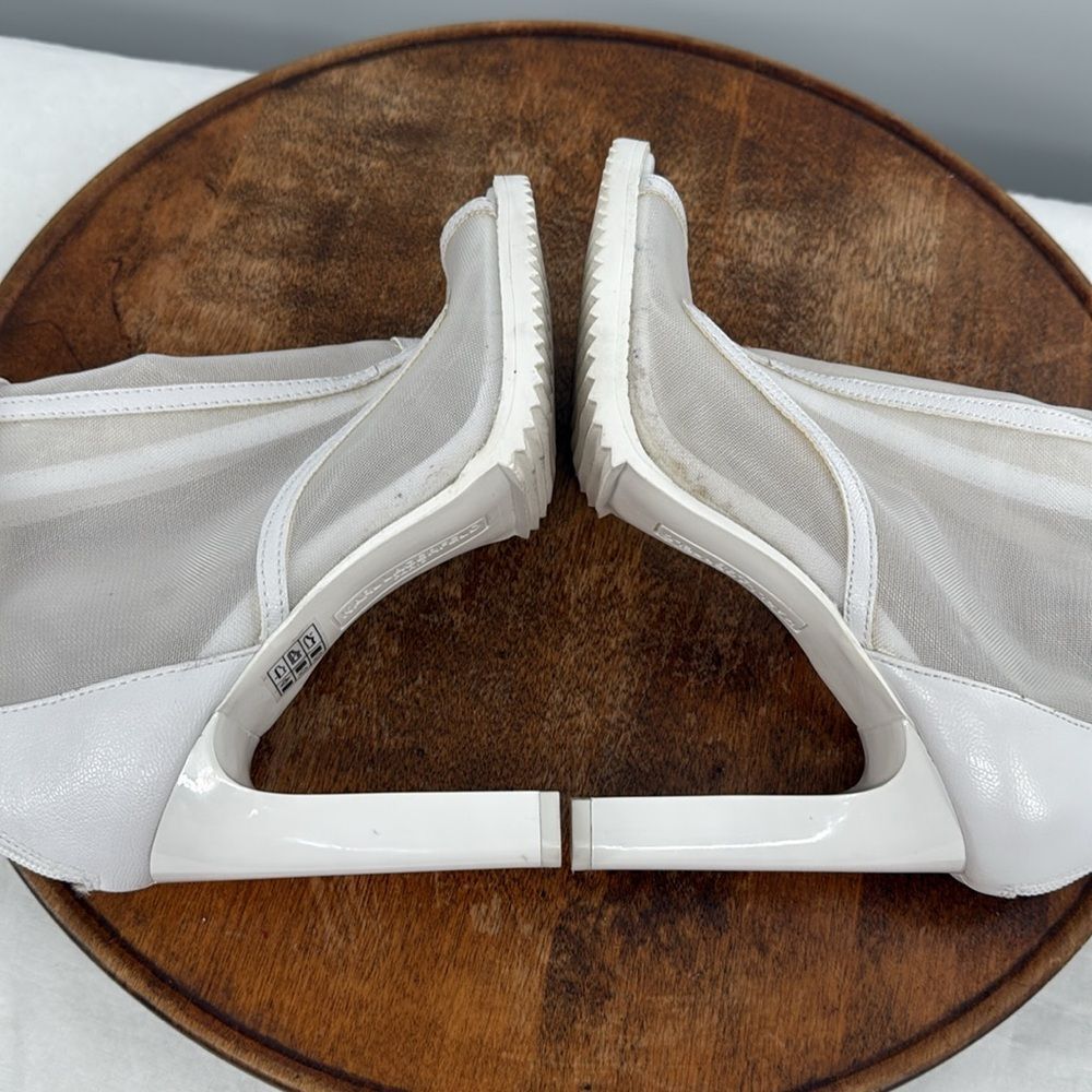Karl Lagerfeld White Mesh Open-Toe Ankle Booties with Crystal Strap - Picture 9 of 14